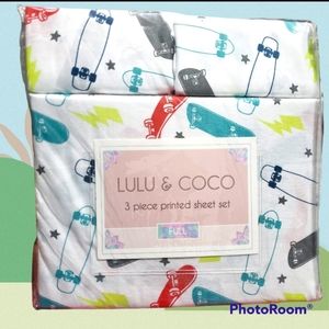 🆕️NWT LULU & COCO 3 piece FULL size Colorful Skate Boards printed Bed Sheet Set